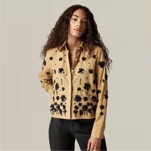 J.CREW Reba Sequin-Embellished Button-Up Shirt in Honey Brown Size 6 $168 CF451